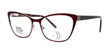 The DEA Preferred TURIN Eyeglasses, in size 58, feature a stylish combination of red and black cat-eye frames for a fashionable and comfortable look with transparent lenses.