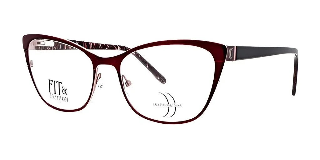 The DEA Preferred TURIN Eyeglasses, in size 58, feature a stylish combination of red and black cat-eye frames for a fashionable and comfortable look with transparent lenses.