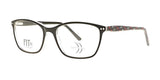 The DEA Preferred VERONA Eyeglasses, size 56, showcase black rectangular frames with uniquely patterned temples set against a white background, all in a full-rim design.