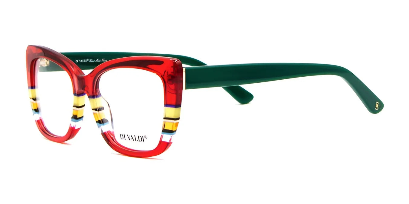 Di Valdi DVO8240 Eyeglasses Red With Lines & Green Temple