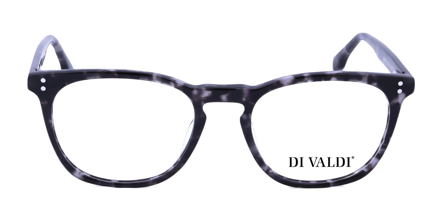 Di Valdi DVO8123 Eyeglasses | Size 52 feature black and gray marbled Cat Eye frames with the "DI VALDI" logo on the right lens. Displayed on a white background, these Di Valdi eyeglasses are prescription ready.