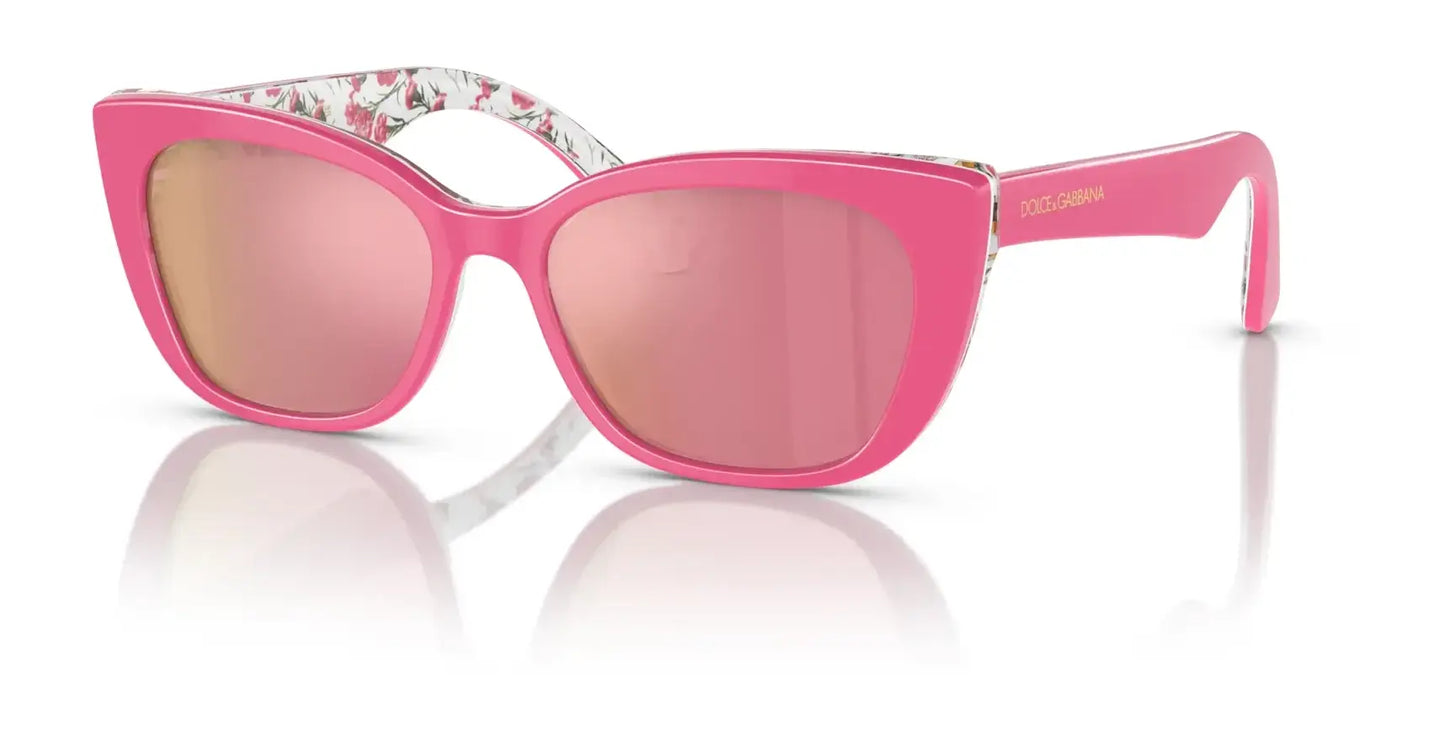 Dolce&Gabbana DX4427 Sunglasses Pink On Pink Flowers / Pink Mirror Rose Gold