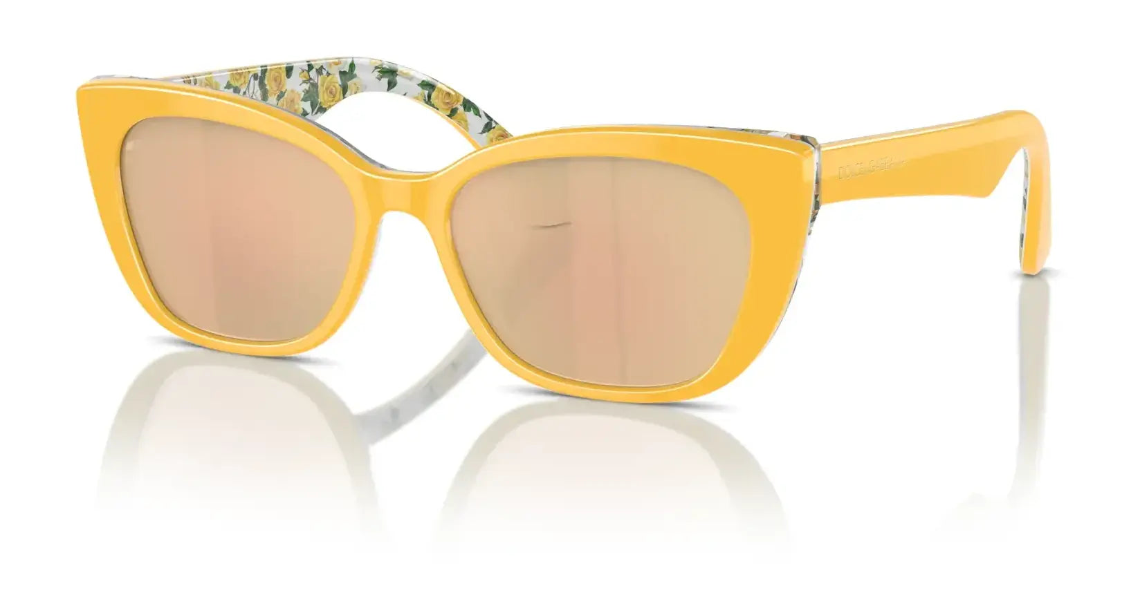 Dolce&Gabbana DX4427 Sunglasses Yellow On Yellow Roses / Orange Mirror Pink