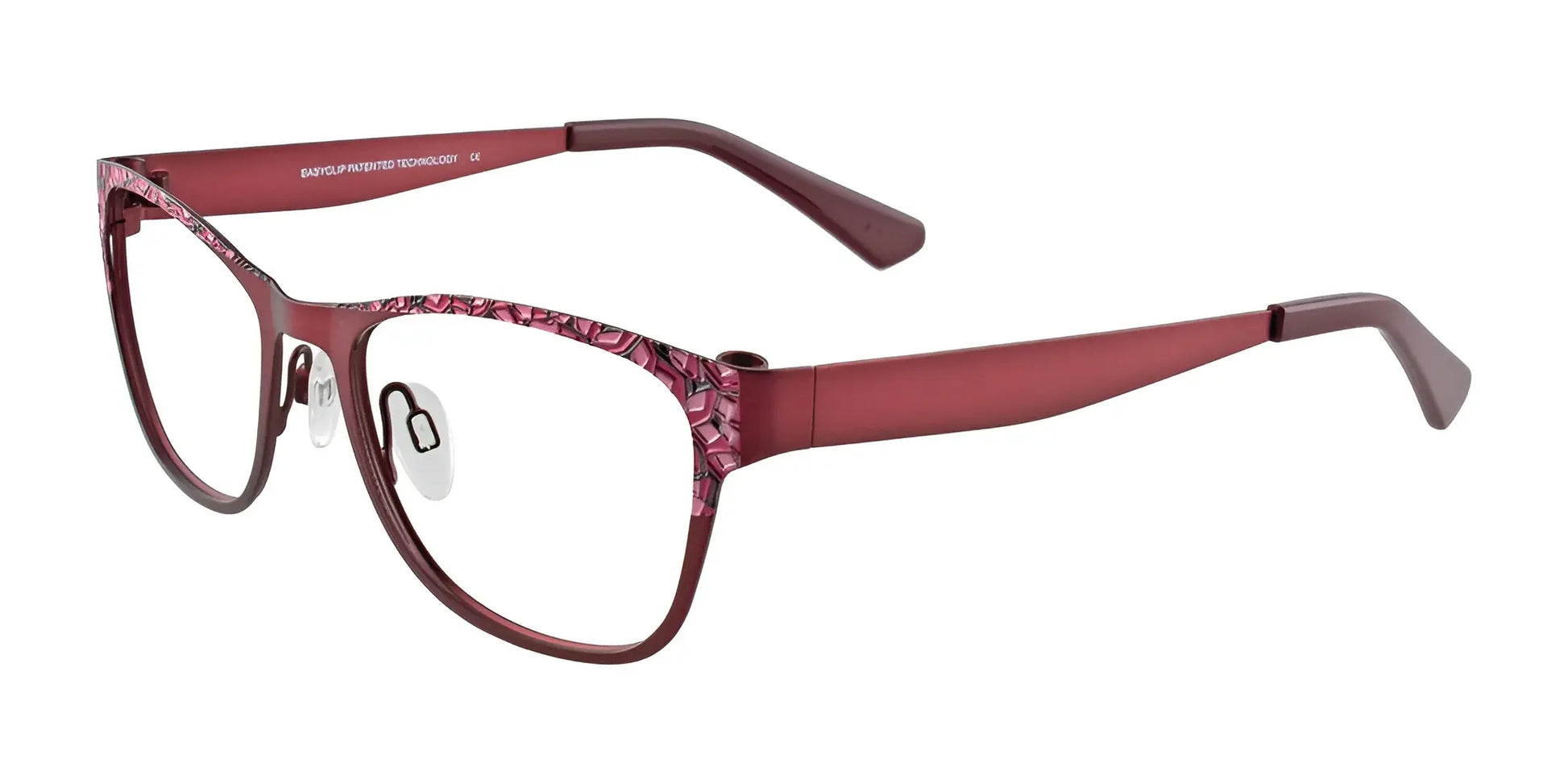 EasyClip EC288 Eyeglasses with Clip-on Sunglasses Satin Burgundy & Pink & Black