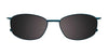 Front view of EasyClip EC343 Eyeglasses with Clip-on Sunglasses, size 49, by EasyClip, featuring thin blue metal frames and dark lenses in a subtle Cat Eye shape on a white background.