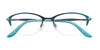 EasyClip EC343 Eyeglasses with Clip-on Sunglasses, size 49, in teal half-rim Cat Eye style with clear nose pads and silver details, shown on a white background.