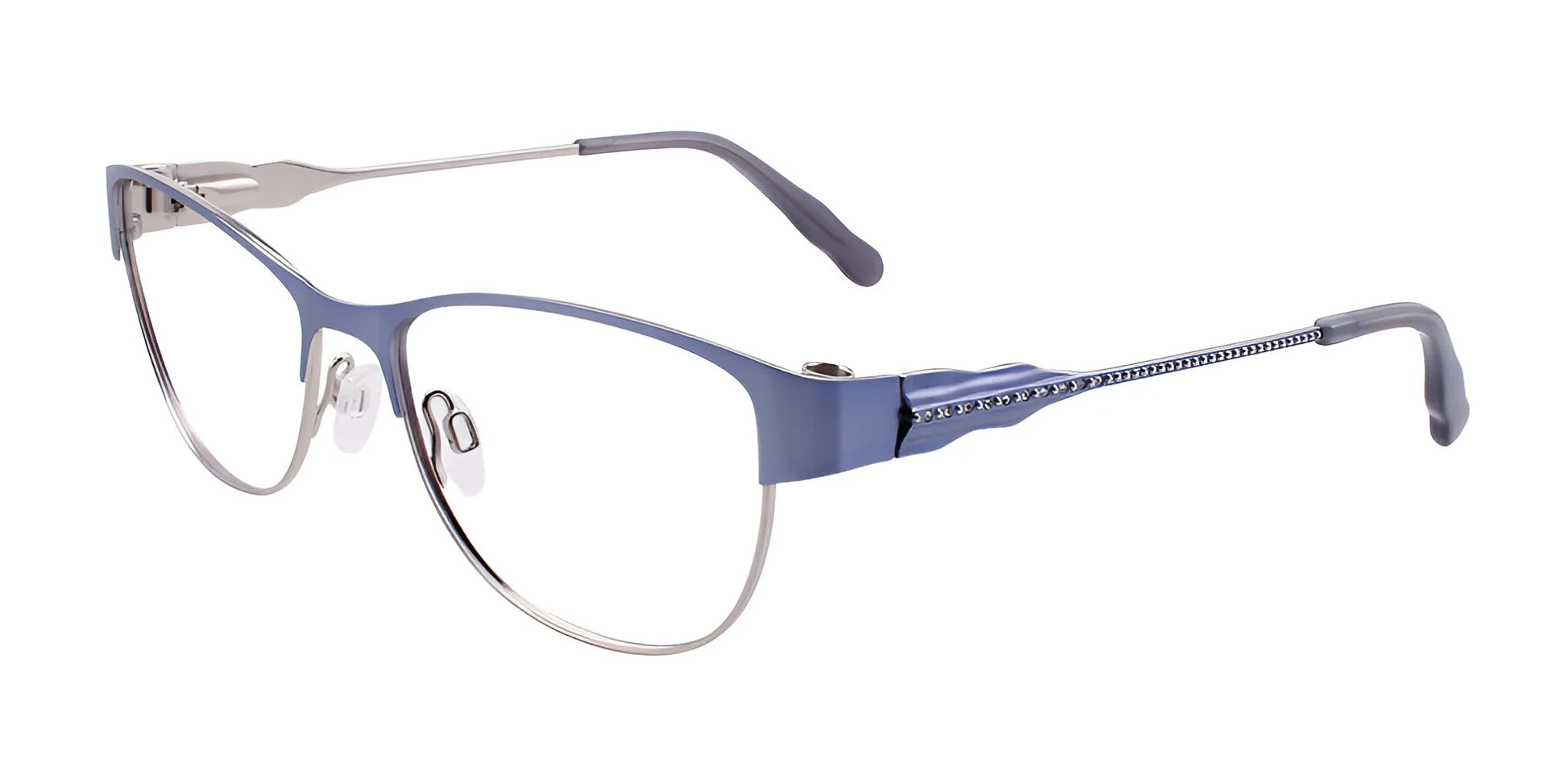 EasyClip EC405 Eyeglasses with Clip-on Sunglasses Satin Light Blue & Shiny Silver