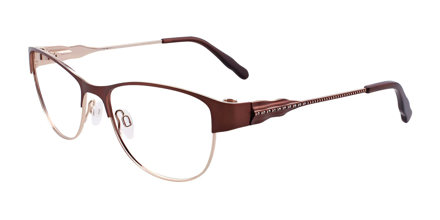 EasyClip EC405 Eyeglasses with Clip-on Sunglasses Satin Brown & Shiny Gold / With Blue Clip