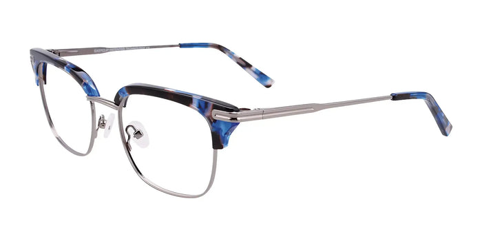 EasyClip EC423 Eyeglasses with Clip-on Sunglasses | Size 49 / Blue Marbled & Gunmetal