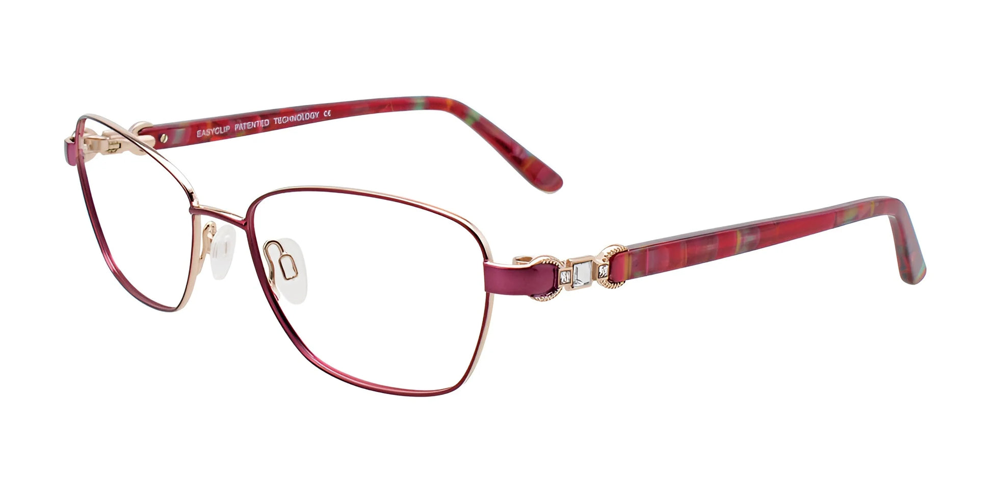 EasyClip EC437 Eyeglasses with Clip-on Sunglasses Shiny Dark Pink & Gold
