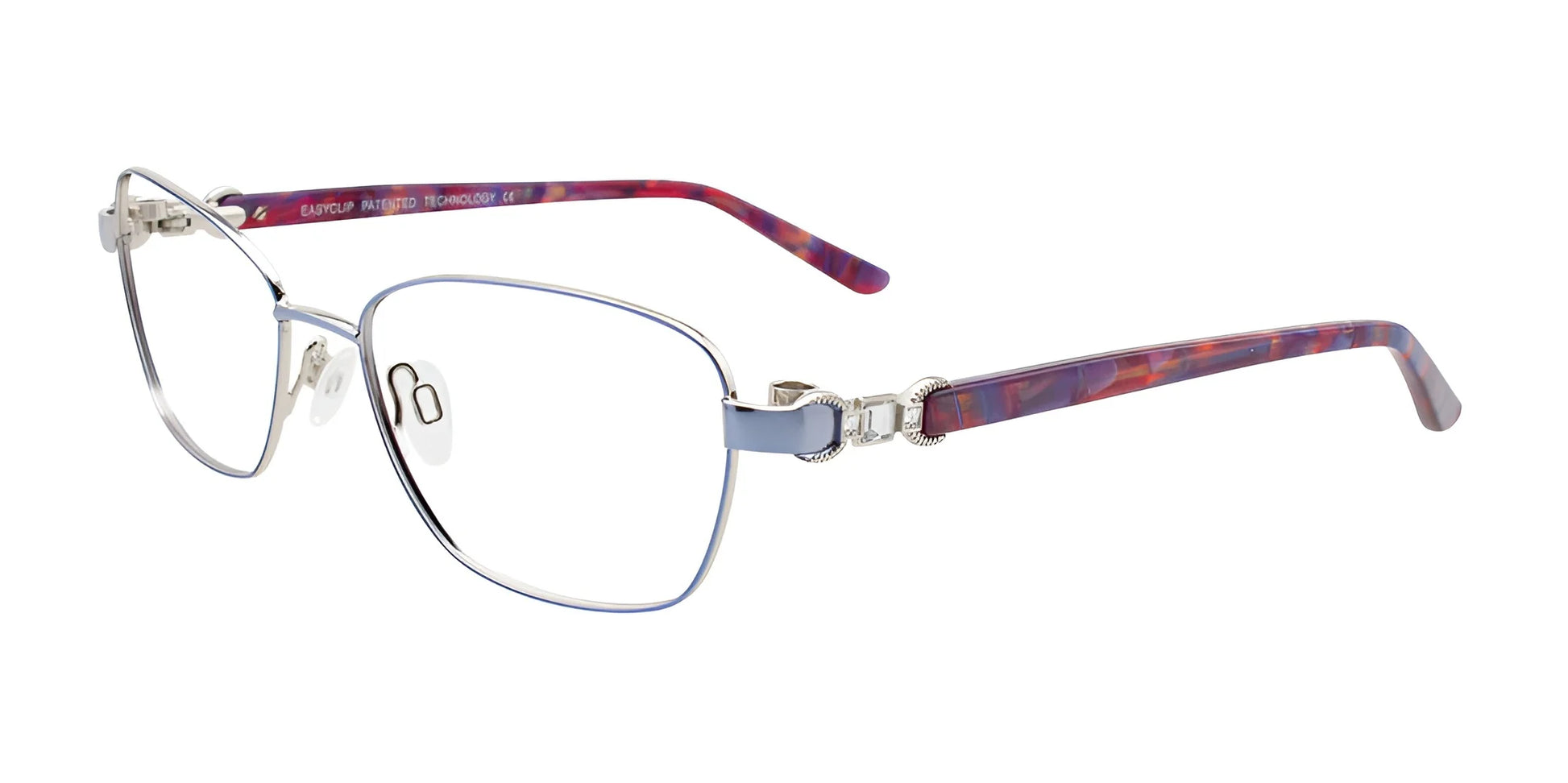EasyClip EC437 Eyeglasses with Clip-on Sunglasses Shiny Blue & Silver
