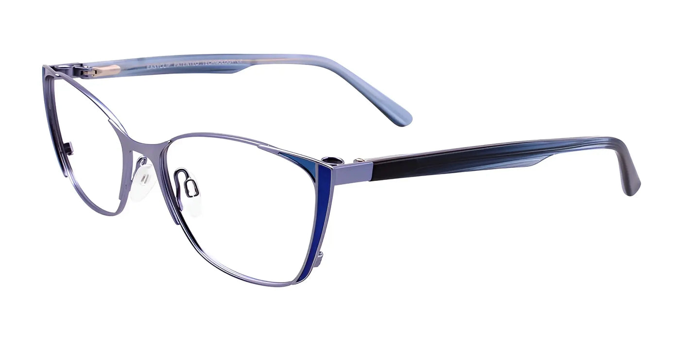 EasyClip EC442 Eyeglasses with Clip-on Sunglasses Satin Light Blue & Blue