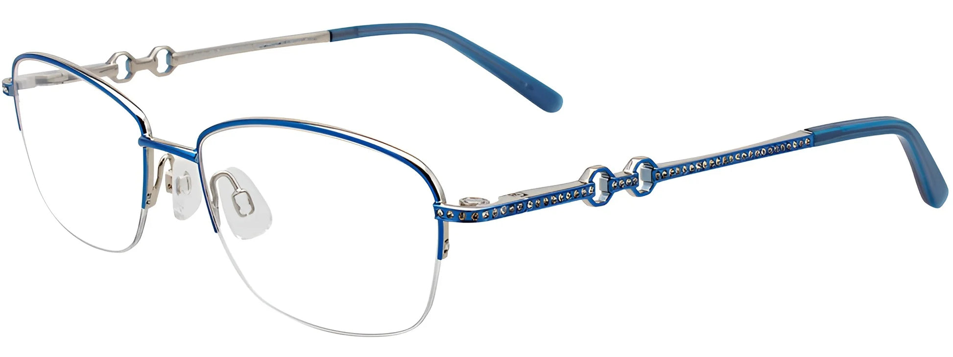 EasyClip EC469 Eyeglasses with Clip-on Sunglasses Shiny Blue & Silver