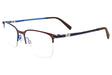 EasyClip EC481 Eyeglasses (Size 51) by EasyClip feature a sleek half-rim design in matte dark brown and blue, shown with clear nose pads on a white background.