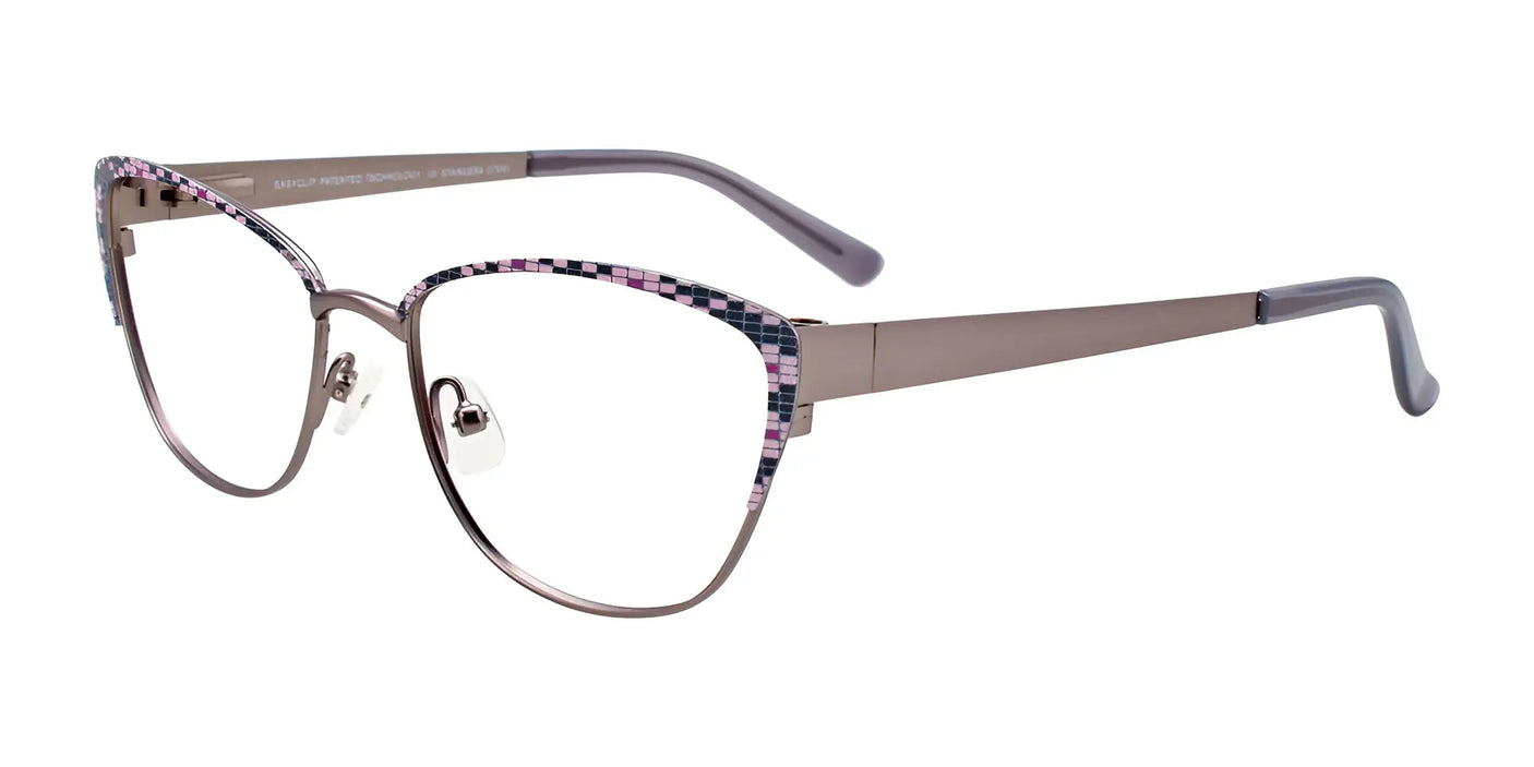 EasyClip EC482 Eyeglasses with Clip-on Sunglasses Satin Grey & Light Pink & Pink