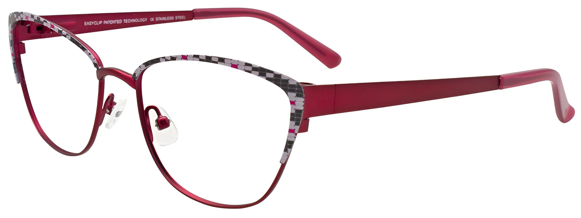 EasyClip EC482 Eyeglasses with Clip-on Sunglasses Satin Red & Black & White & Pink