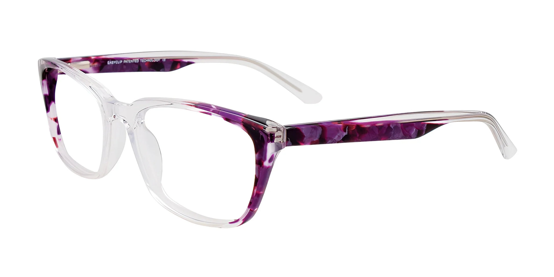 EasyClip EC483 Eyeglasses with Clip-on Sunglasses Purple Marbled & Crystal