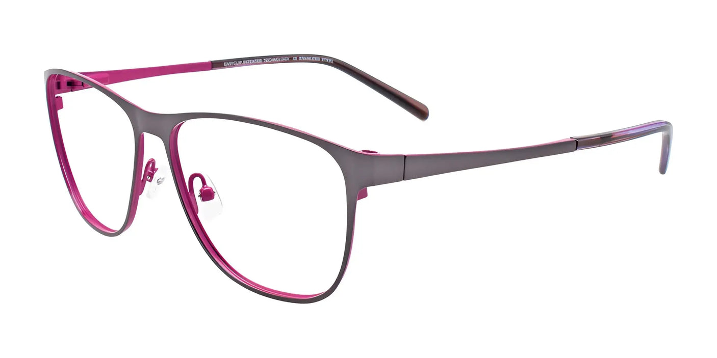 EasyClip EC487 Eyeglasses with Clip-on Sunglasses Satin Dark Grey & Fuchsia