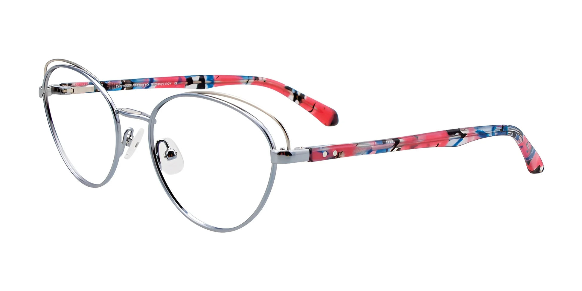EasyClip EC501 Eyeglasses with Clip-on Sunglasses Satin Light Blue & Silver