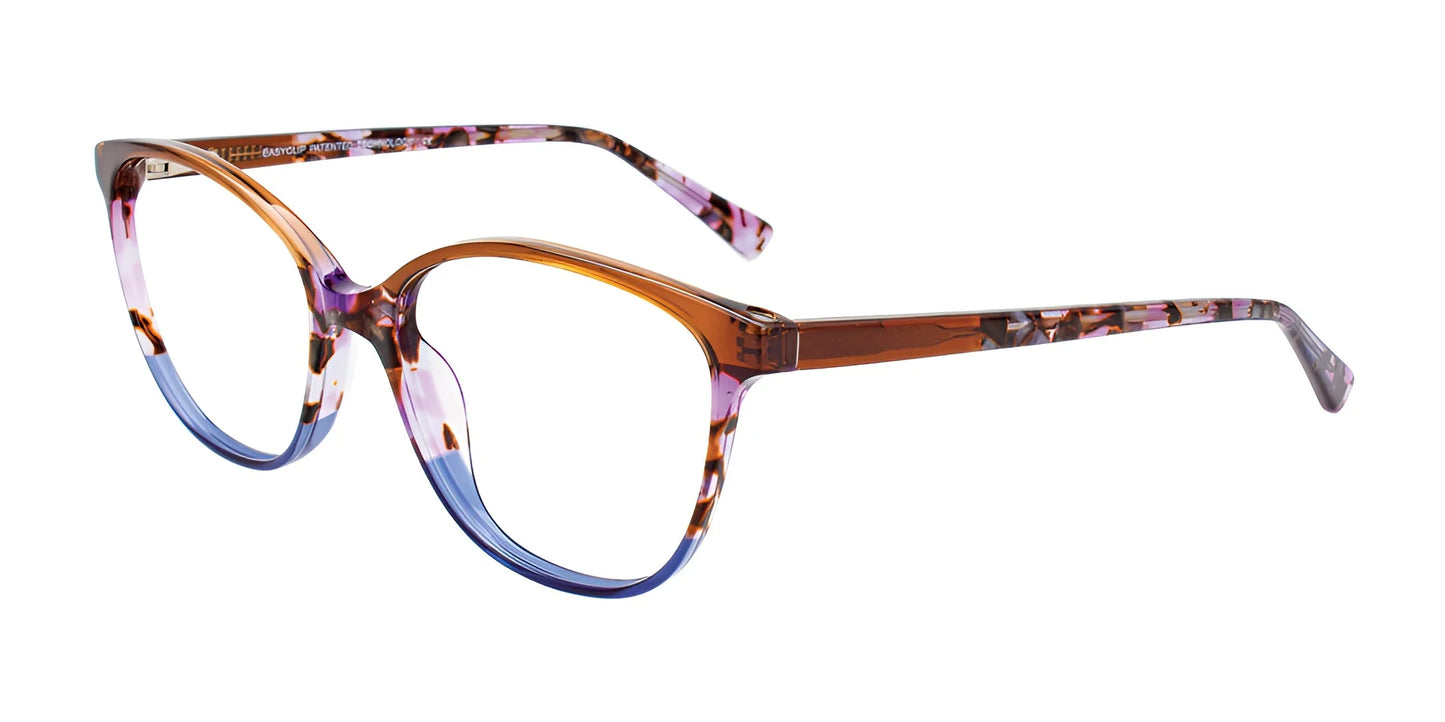 EasyClip EC518 Eyeglasses with Clip-on Sunglasses Brown Crystal & Demi Purple & Blue Crystal