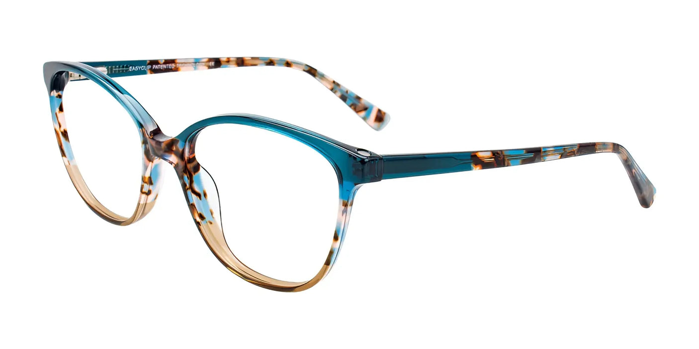 EasyClip EC518 Eyeglasses with Clip-on Sunglasses Teal Crystal & Demi Teal & Beige Crystal