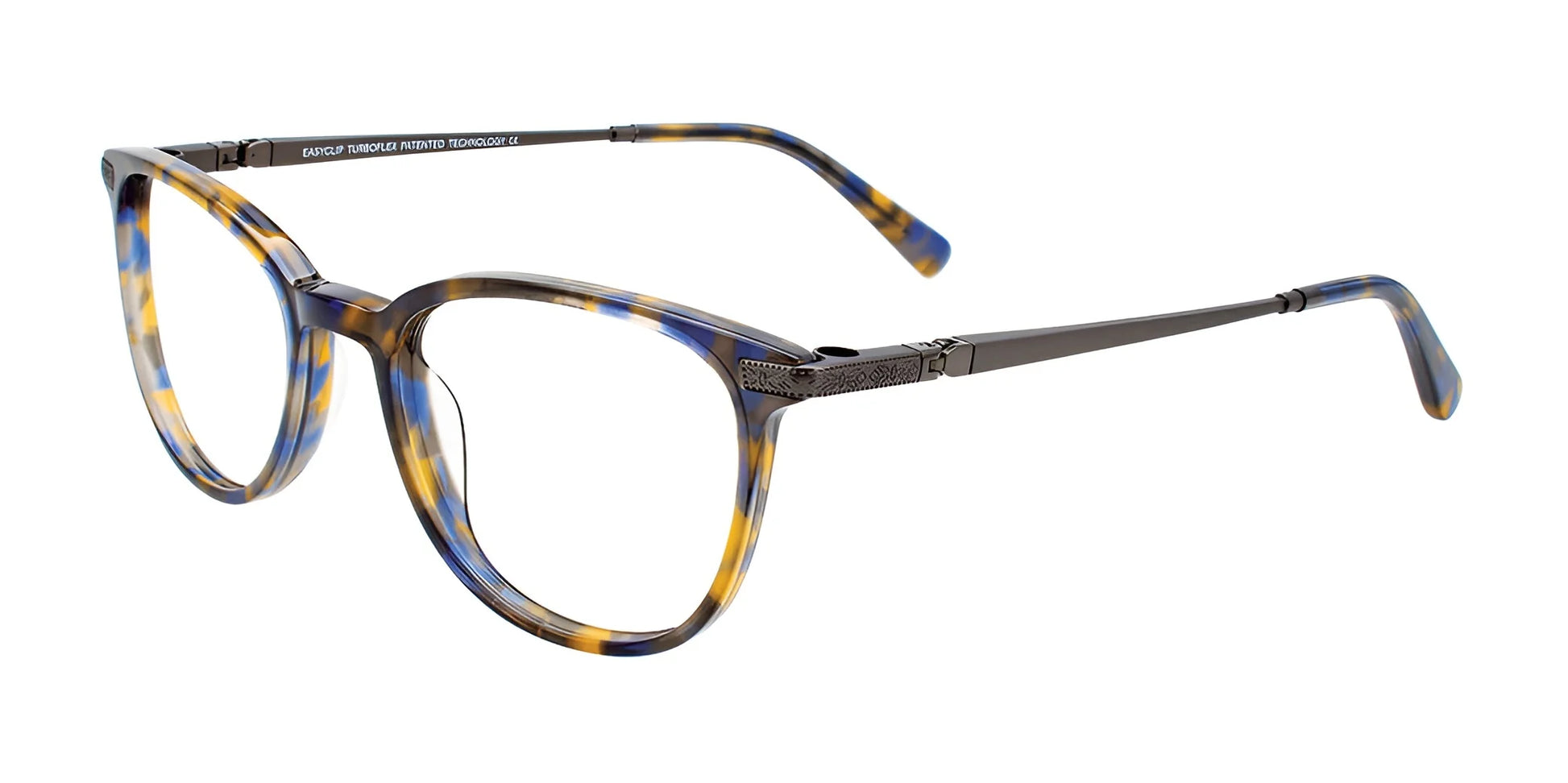 EasyClip EC525 Eyeglasses with Clip-on Sunglasses Brown & Blue Tortoise