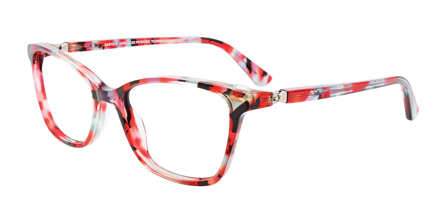 EasyClip EC526 Eyeglasses with Clip-on Sunglasses Red & Light Blue & Black Marbled