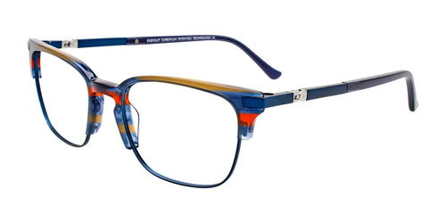 EasyClip EC531 Eyeglasses with Clip-on Sunglasses / Size 52 / Blue & Red & Brown Marbled & Matt Navy