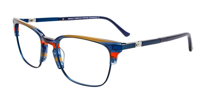 EasyClip EC531 Eyeglasses with Clip-on Sunglasses | Size 52 / Blue & Red & Brown Marbled & Matt Navy