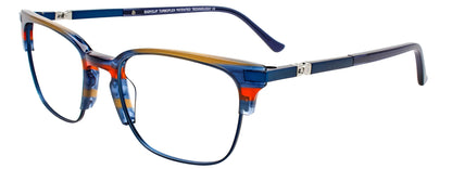 EasyClip EC531 Eyeglasses with Clip-on Sunglasses Blue & Red & Brown Marbled & Matt Navy
