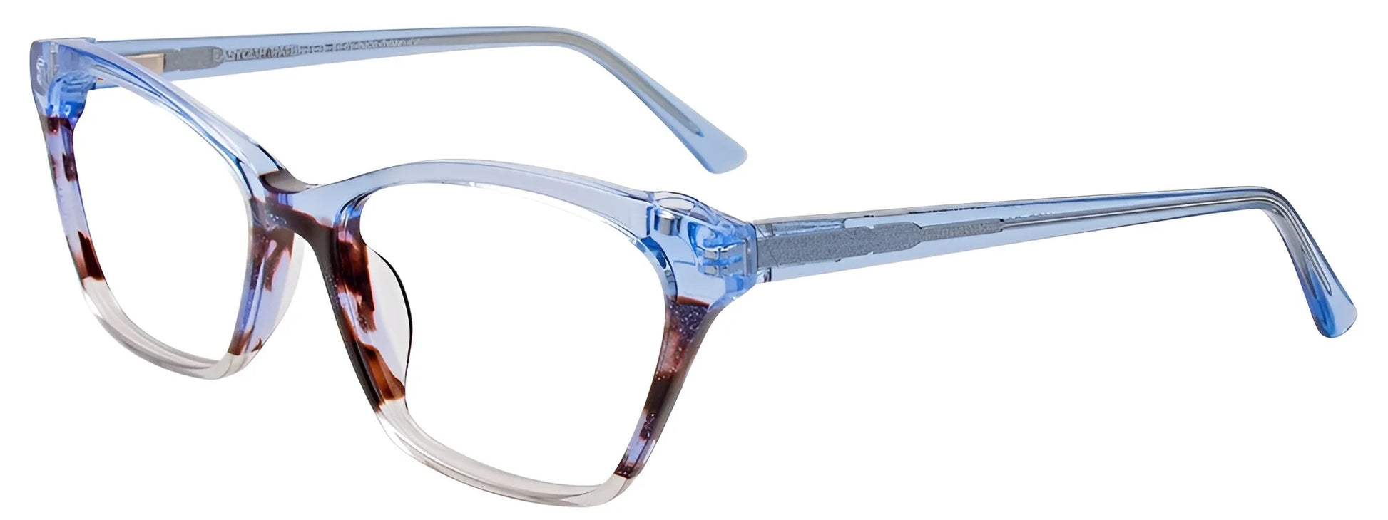 EasyClip EC542 Eyeglasses with Clip-on Sunglasses Crystal Light Blue / Marbled Dark Brown / Light Blue
