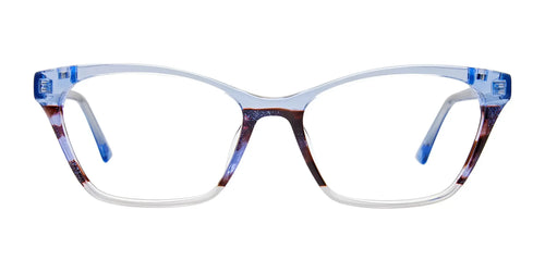 EasyClip EC542 Eyeglasses with Clip-on Sunglasses / Size 55 / Crystal Light Blue/Marbled Dark Brown/Light Blue