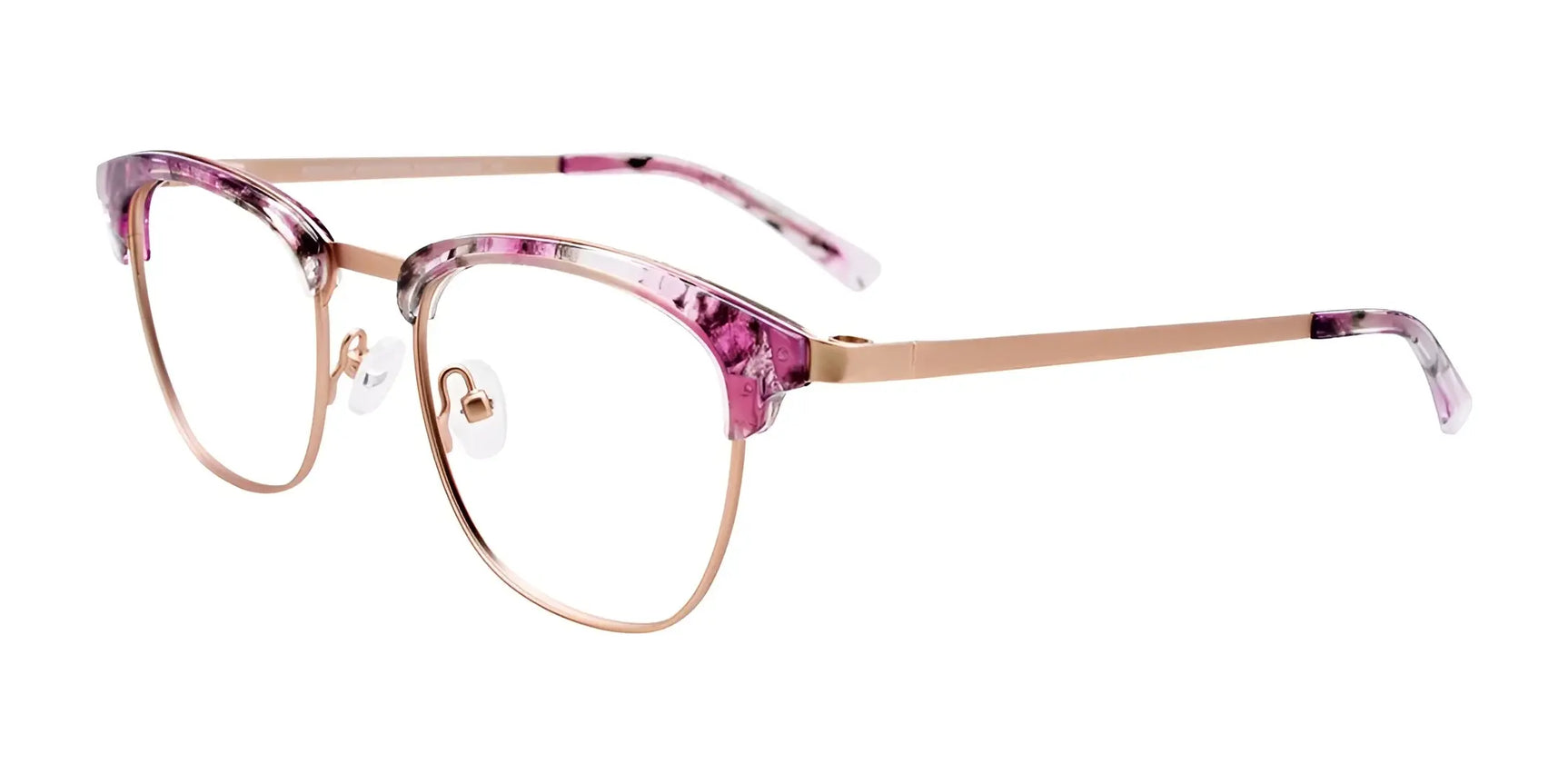 EasyClip EC544 Eyeglasses with Clip-on Sunglasses Matt Rose Gold & Marbled Lilac & Crystal