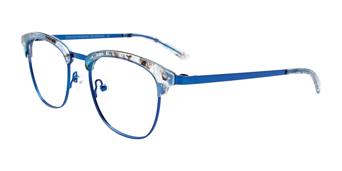 EasyClip EC544 Eyeglasses with Clip-on Sunglasses Matt Blue & Marbled Blue & Crystal