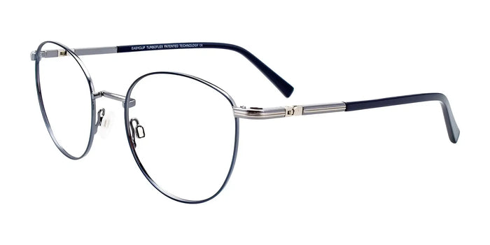 EasyClip EC547 Eyeglasses with Clip-on Sunglasses | Size 51 / Satin Blue & Shiny Steel Blue