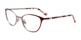 The EasyClip EC548 Eyeglasses, in Size 46, feature a trendy design with pink and brown frames and unique striped temples. Ideal for kids, they offer the perfect blend of style and comfort.