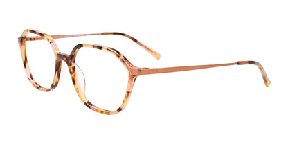 The EasyClip EC550 Eyeglasses with Clip-on Sunglasses in Tortoise & Brushed Copper Stl effortlessly transform your look with their thin design and round lenses, offering stylish UV protectionfrom the side.