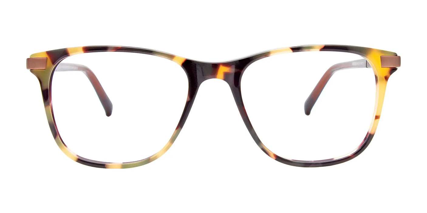 From a front view, the EasyClip EC555 Eyeglasses in tortoiseshell exhibit a sleek, rectangular design with thin frames, offering luxurious eyewear that's ready for any prescription need.