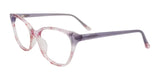 The EasyClip EC556 Eyeglasses, featuring a Lt Purple & Crystal Lt Pink frame, come with a convenient clip-on sunglasses attachment.