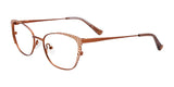 Introducing the EasyClip EC557 eyeglasses, a part of an exclusive EasyClip collection. These stylish brown and gold frames are adorned with a zebra pattern, while sleek, thin temples add an extra touch of sophistication. Plus, they feature clip-on sunglasses for added versatility. Available in size 50.