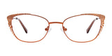 The EasyClip EC557 Eyeglasses, featuring a stylish brown cat-eye design with intricate temple details and translucent nose pads, are prescription-ready frames crafted for those who value both fashion and functionality.