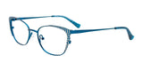 The EasyClip EC557 Eyeglasses with Clip-on Sunglasses, in a striking blue metal finish with striped details on the temples and bridge and adjustable nose pads, are a standout piece in our eyewear collection.