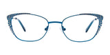 The EasyClip EC557 eyeglasses, featuring a chic blue cat-eye design and striped arms, make a stylish addition to any eyewear collection.