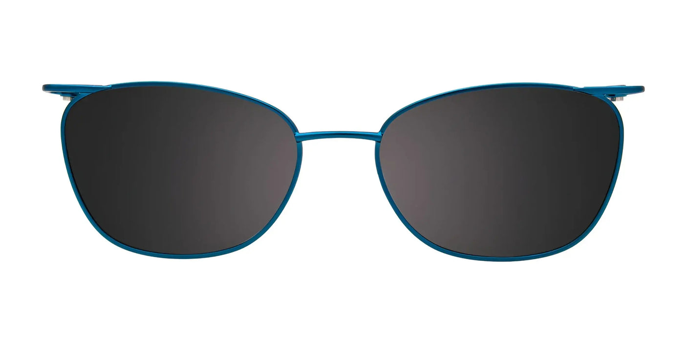 EasyClip EC557 Eyeglasses with Clip-on Sunglasses, featuring a stylish blue frame and dark lenses, create a sleek addition to any eyewear collection against a white background.