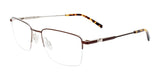 The EasyClip EC560 Eyeglasses with Clip-on Sunglasses | Size 53, by EasyClip, offer a blend of style and function with their rectangular metal frame, brown accents, and slim patterned temples. The added versatility of the clip-on attachment transforms them into polarized sunglasses for smooth transitions between indoor and outdoor environments.