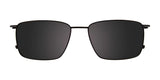 The EasyClip EC560 Eyeglasses with Clip-on Sunglasses by EasyClip feature a sleek black rectangular design with a thin metal frame. These stylish shades, showcased on a white background, include convenient clip-on attachments that easily convert them into polarized sunglasses for versatile wear.
