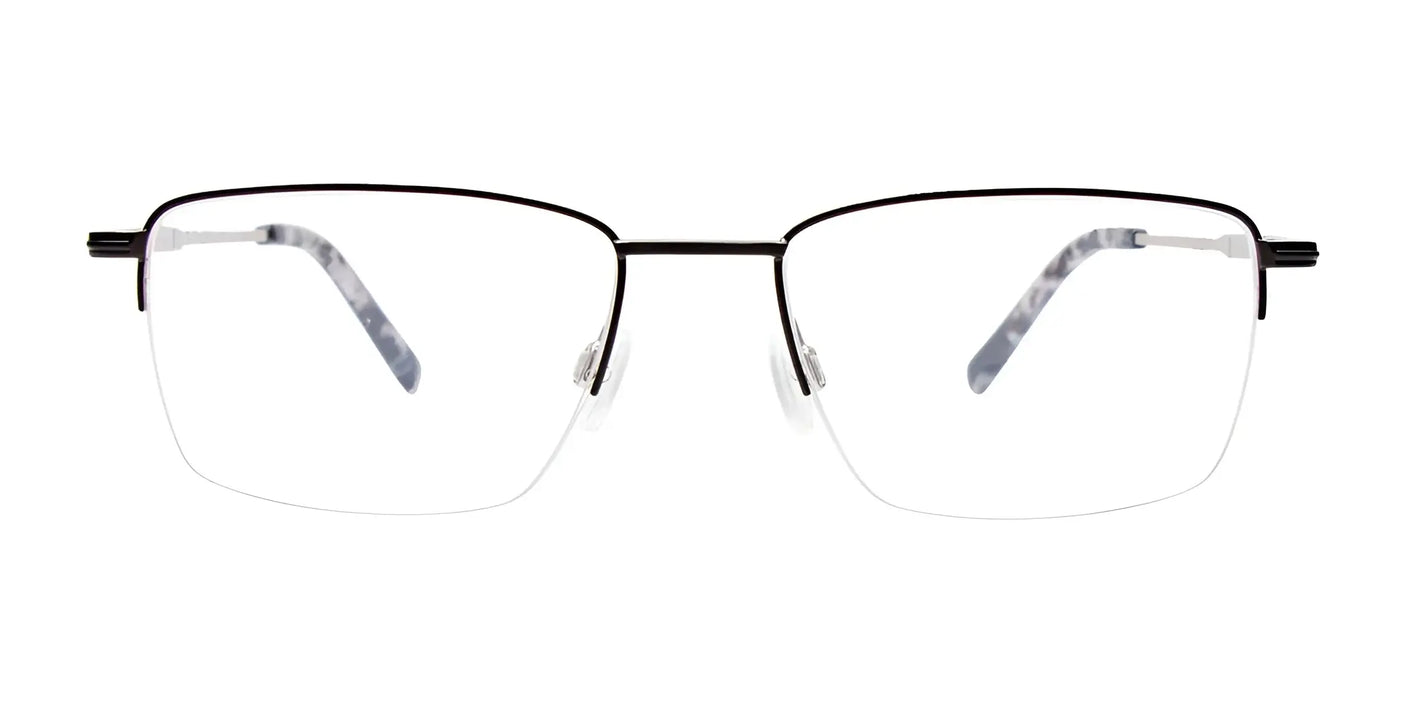 EasyClip EC560 eyeglasses with rectangular lenses and a sleek clip-on attachment, showcased against a white background.