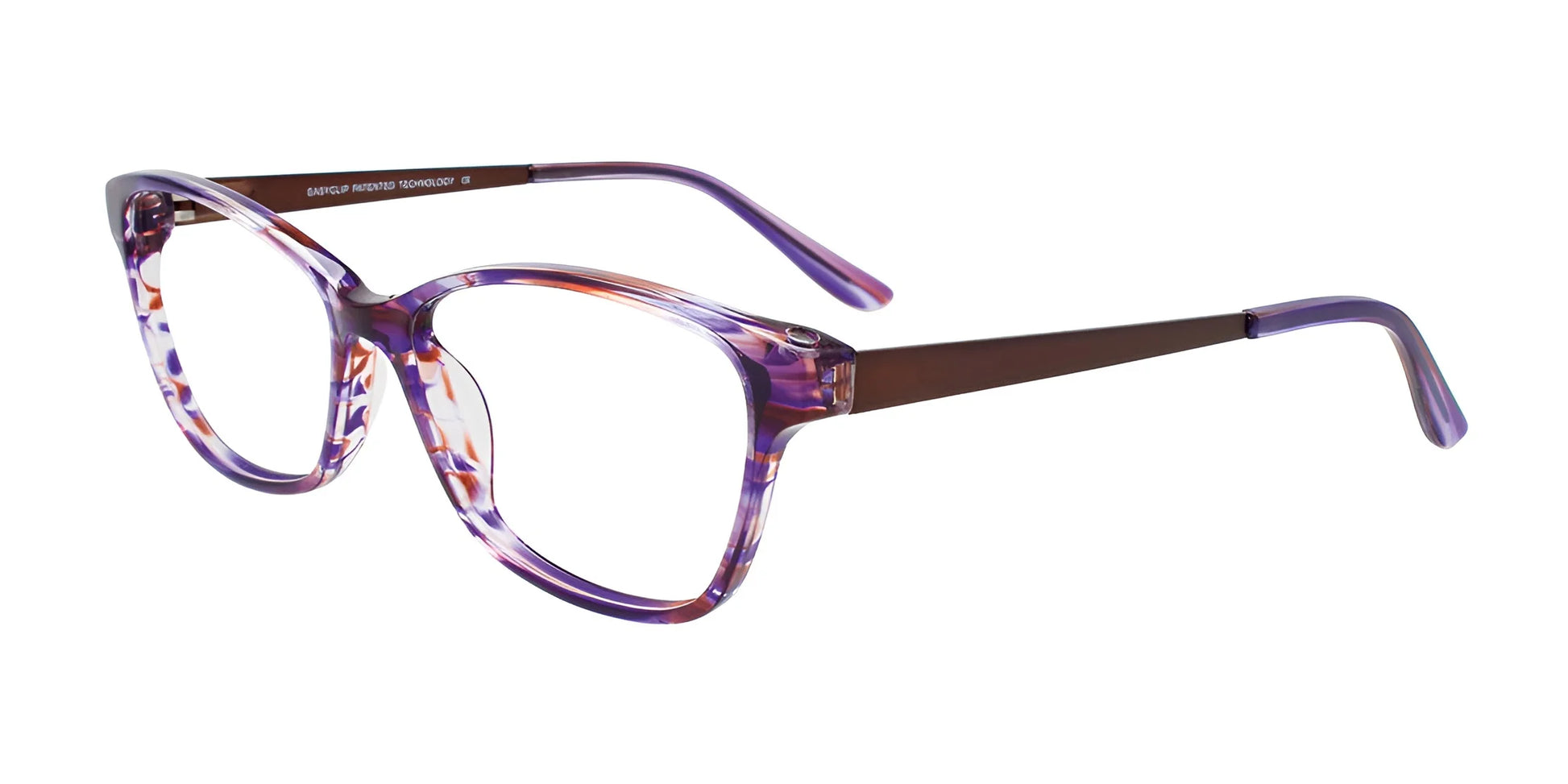 EasyClip EC562 Eyeglasses with Clip-on Sunglasses Purple & Brown Marb / Matt Brz