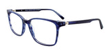 The EasyClip EC564 eyeglasses feature blue rectangular frames with a glossy finish and thin design, presented in an angled side view. They are perfectly compatible with polarized clip-on sunglasses for versatile use in various light conditions.