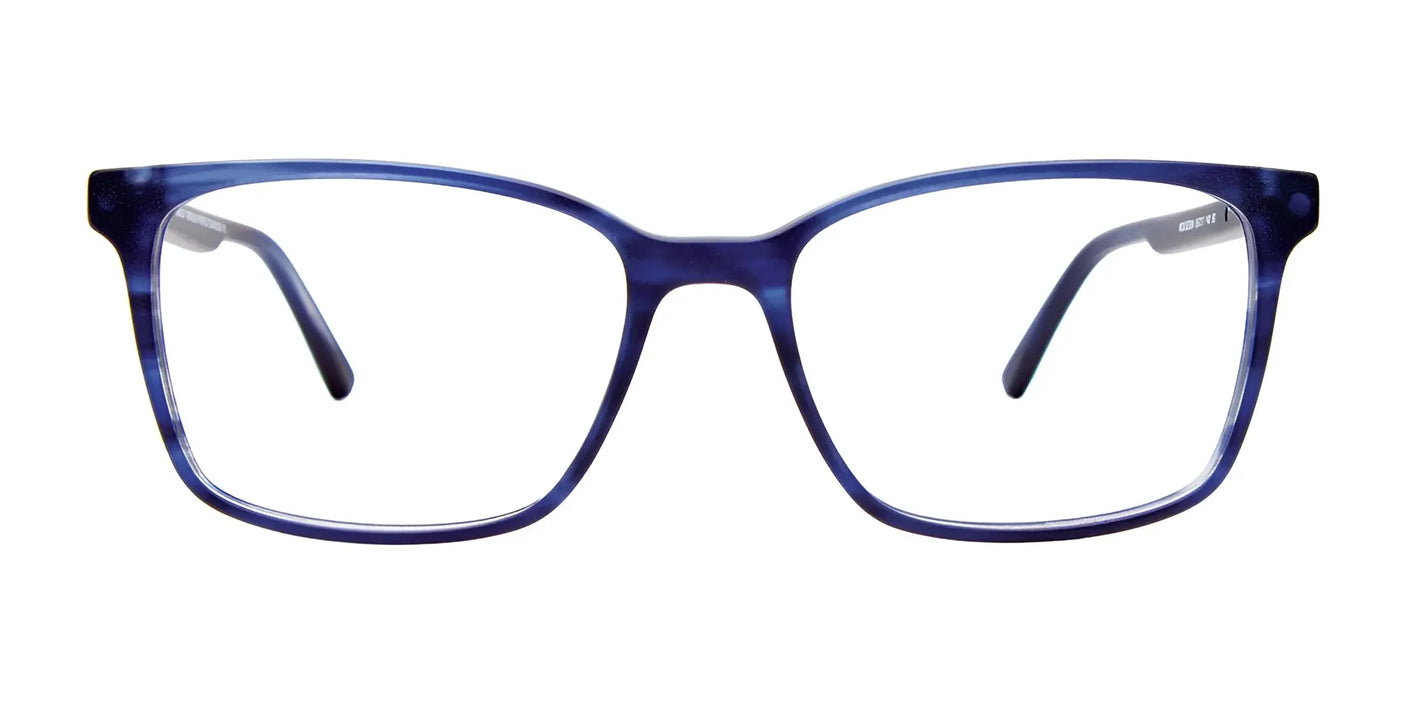 EasyClip EC564 eyeglasses, featuring blue rectangular frames and a sleek design against a white background, are ideal for pairing with clip-on polarized sunglasses to enhance versatility.